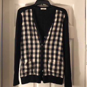 Equipment black and white checkered cardigan